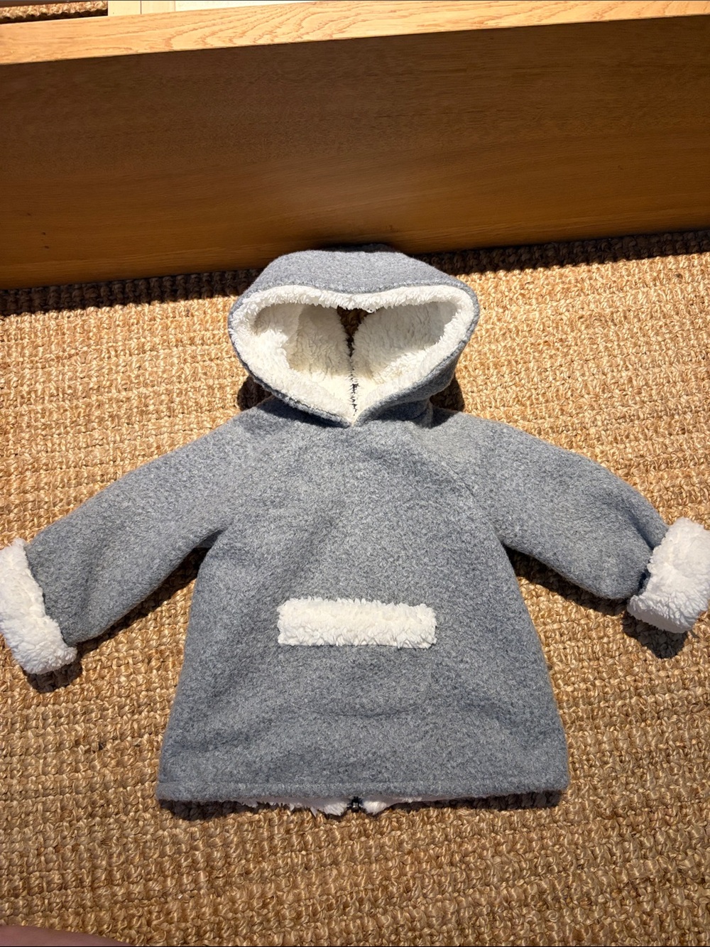 Cozy Gray Sherpa-Trim Hooded Kids Sweatshirt